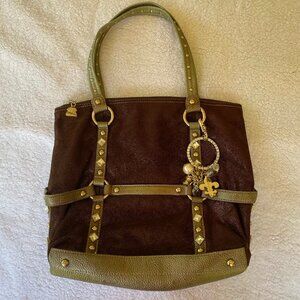 Kathy Van Zeeland Brown Bronze Embellished Large Shoulder Tote